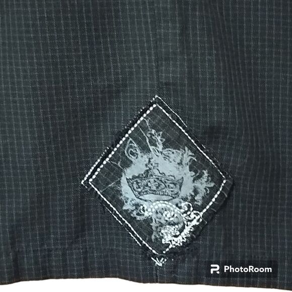 Burnside Shorts Black Micro Plaid Y2K Style Crown Patch Flat Front Sz 38 - Picture 6 of 8